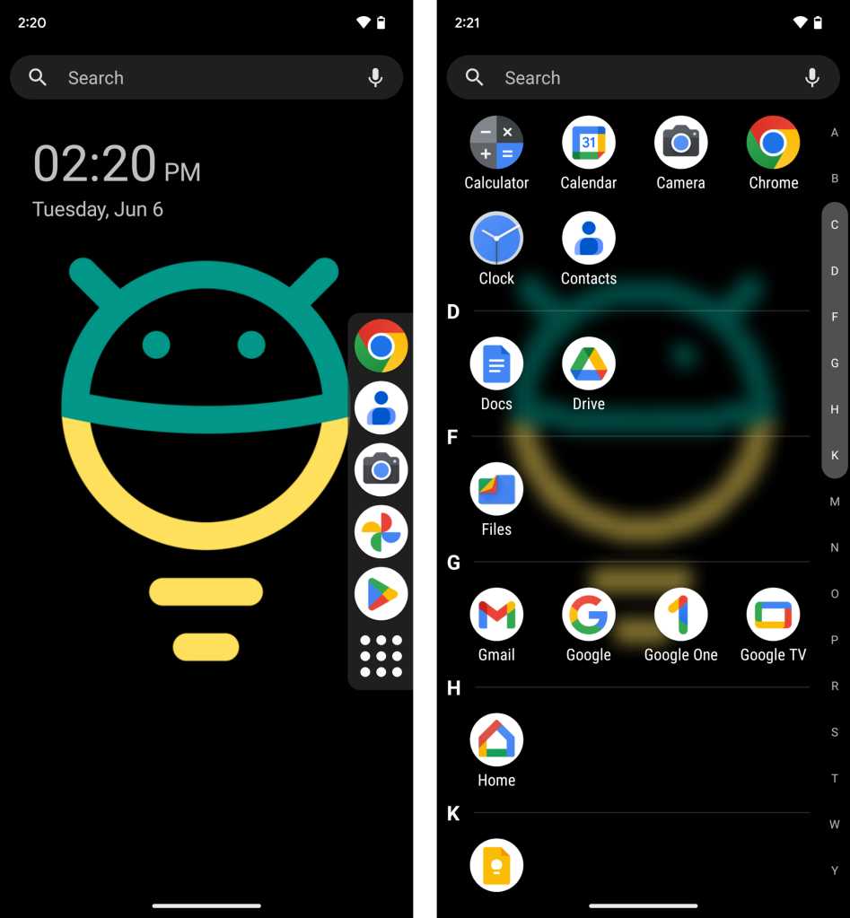 lynx launcher screens in android - home screen and app drawer