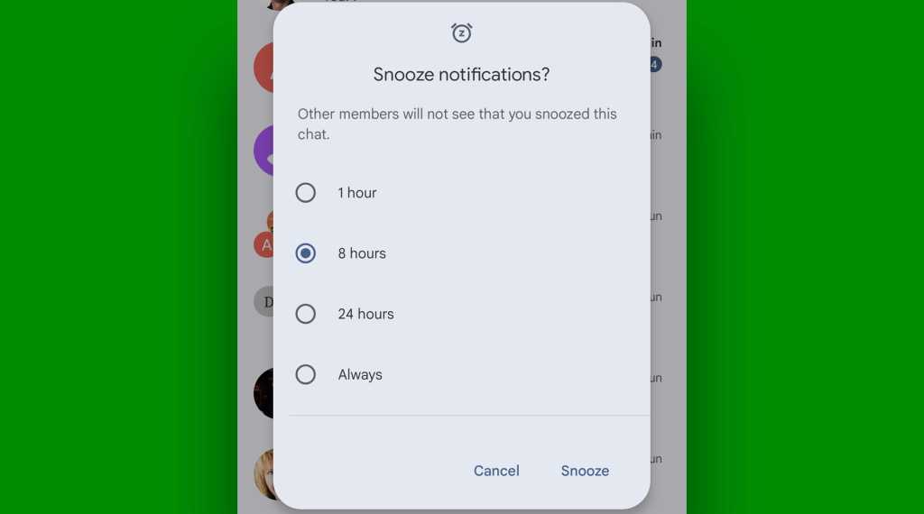 Google Messages Android snooze notifications