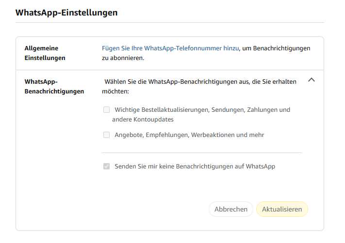 Amazon WhatsApp Einstellungen