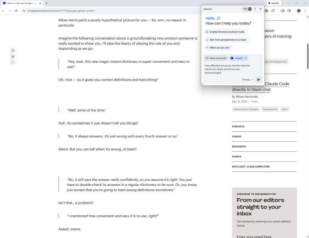 Google Chrome Browser: Gemini share