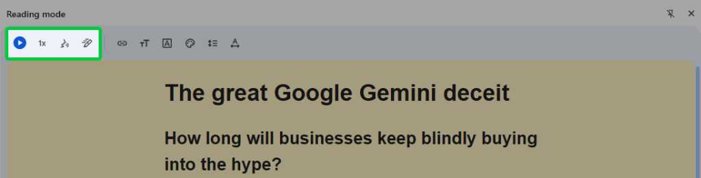 Google Chrome Browser: Reading mode read aloud