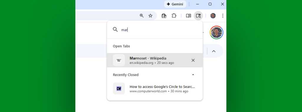 Google Chrome Browser: Tab search