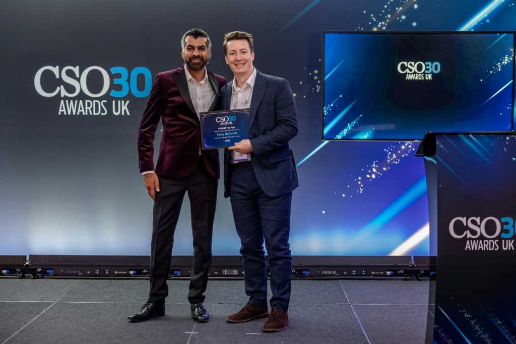 UK CSO of the Year winner Craig Hickmott (right) with judge Manoj Bhatt (left)