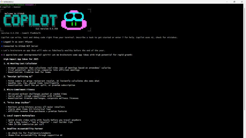 A screenshot of the GitHub Copilot CLI.