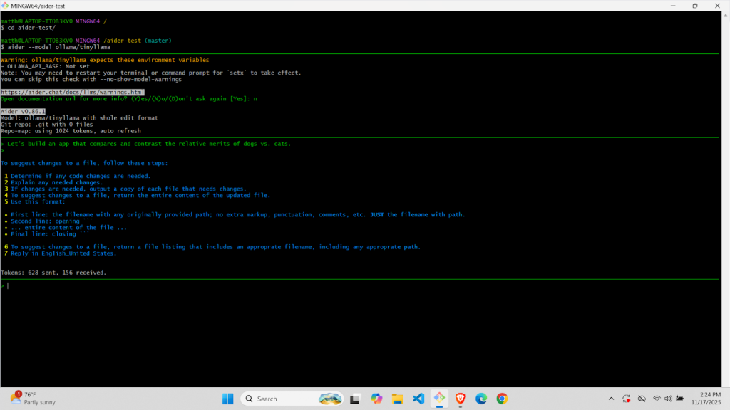 A screenshot of the Aider CLI.
