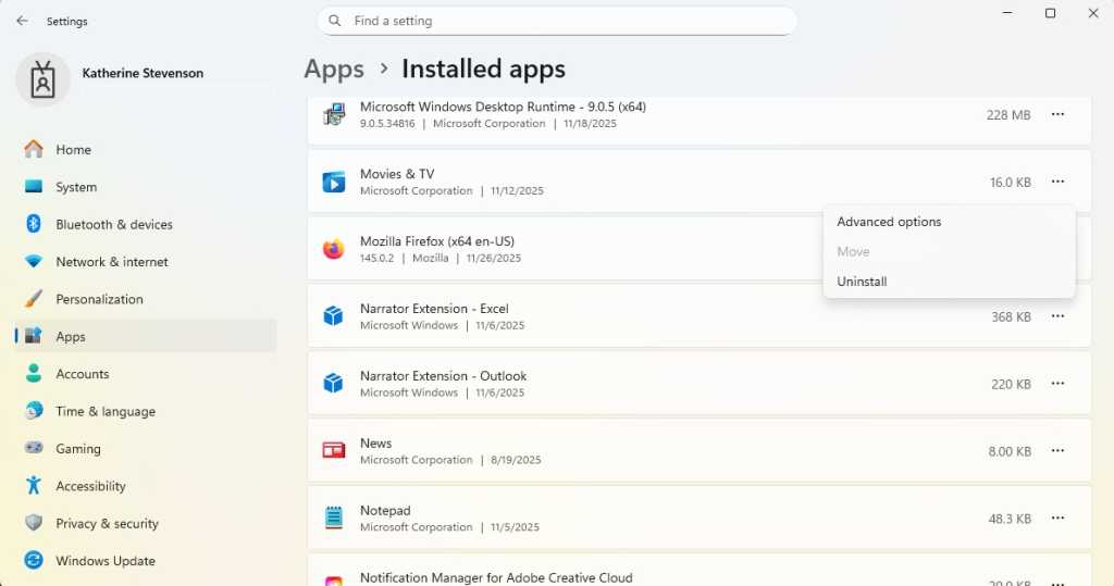 Windows installed apps
