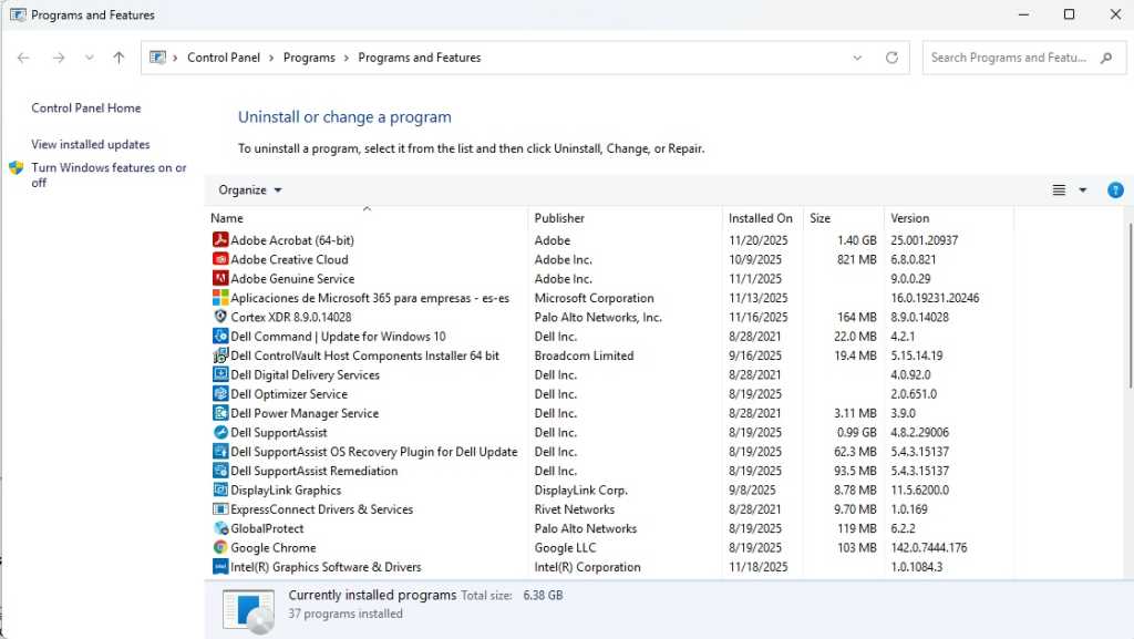 Windows Programs and Features