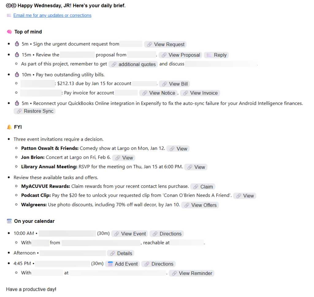 daily summary of to-do suggestions from google cc agent