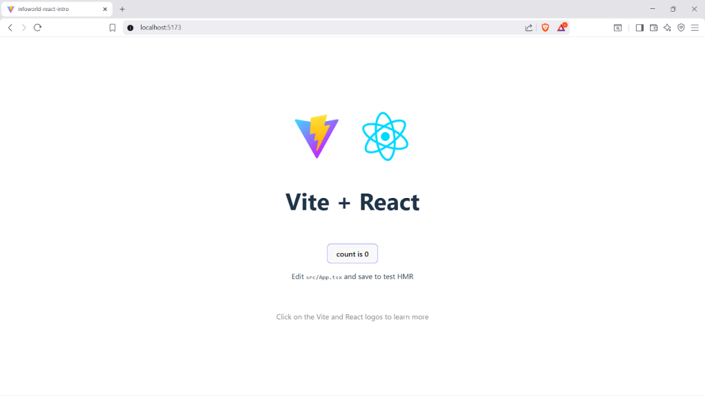 A screenshot showing the Vite demo app built with React.