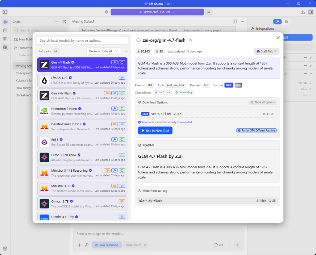 LM Studio model selection interface