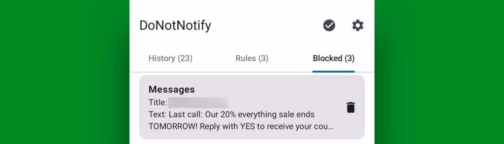 Bloqueo de notificaciones de Android: DoNotNotify: lista de bloqueados