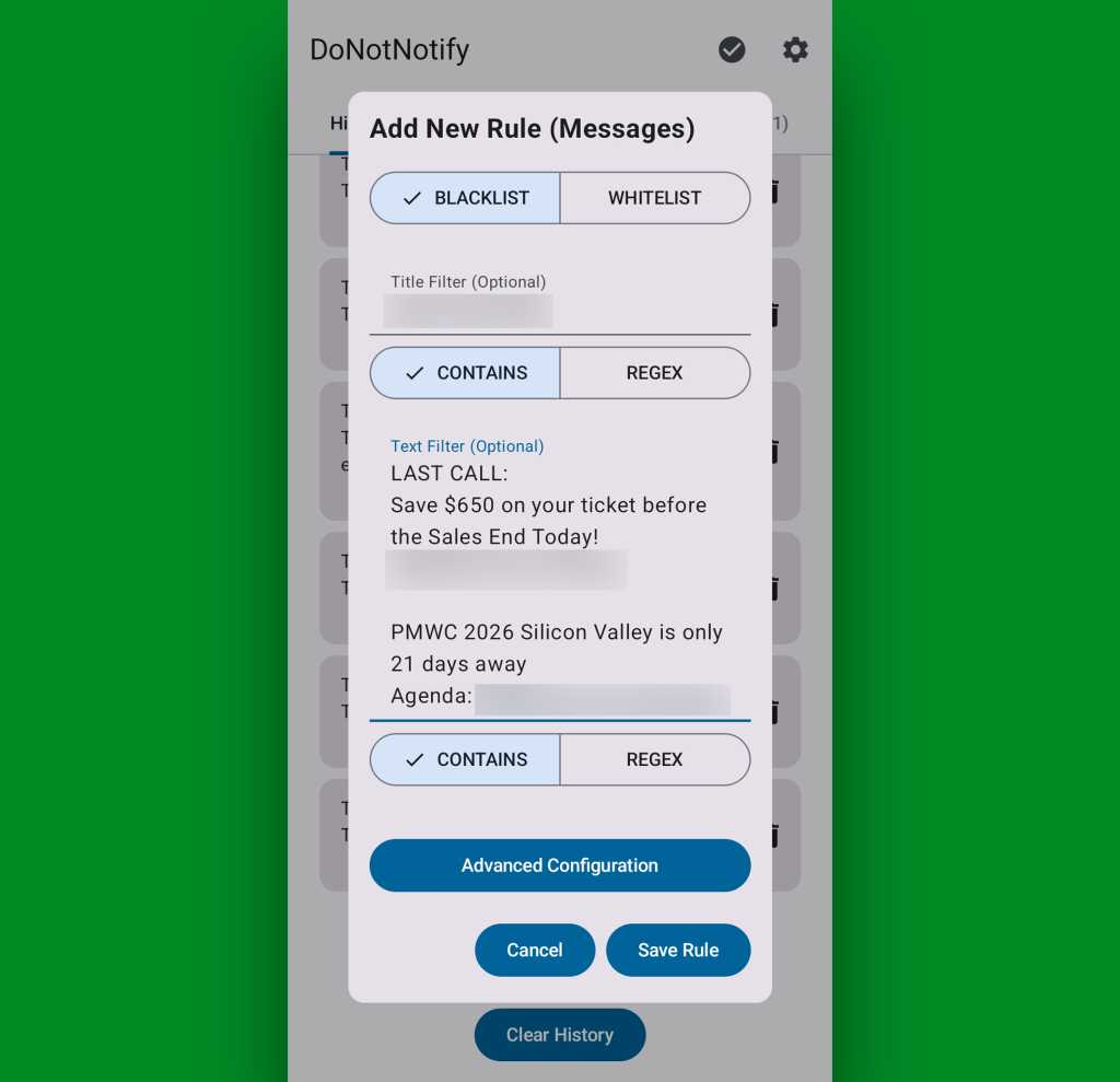 Android notification blocking — DoNotNotify: Setup