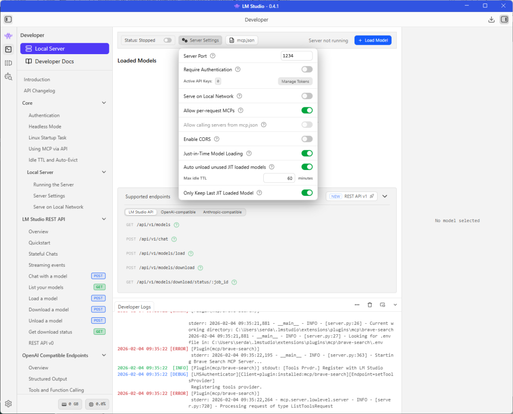 LM Studio server settings