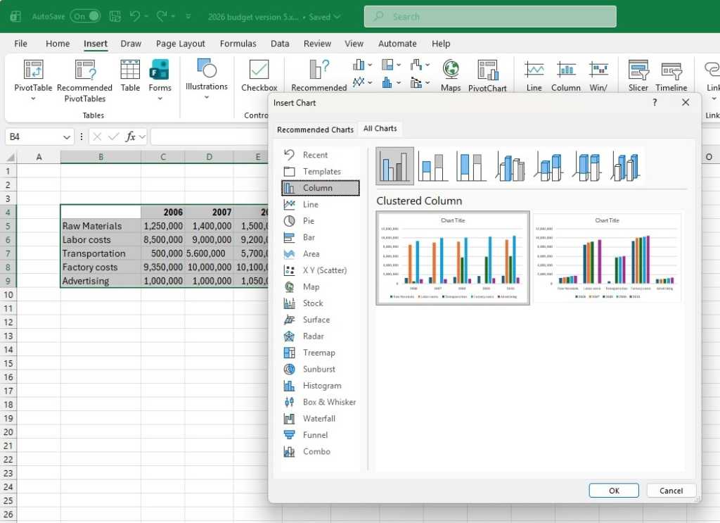 insert chart screen in microsoft excel
