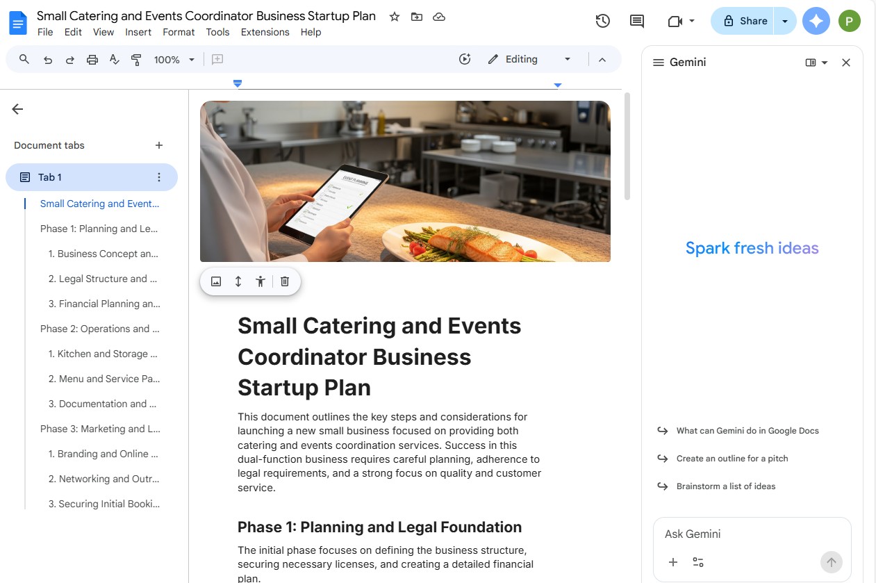 launch plan document generated by gemini in google docs