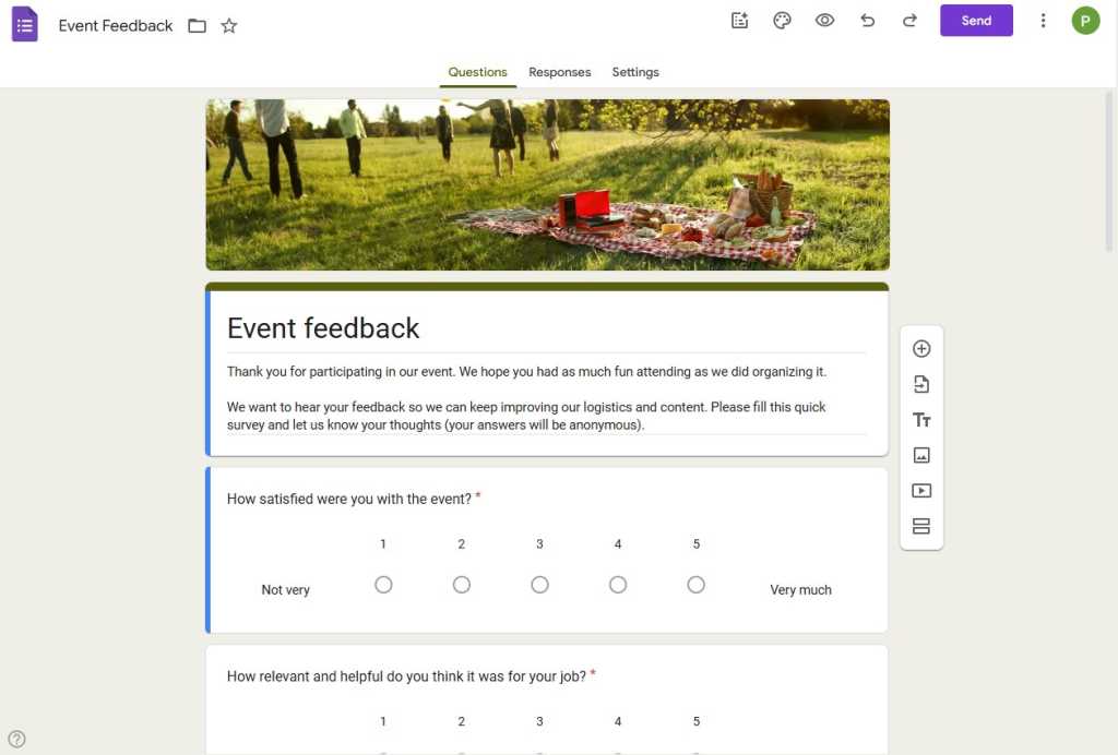 event feedback form in google forms