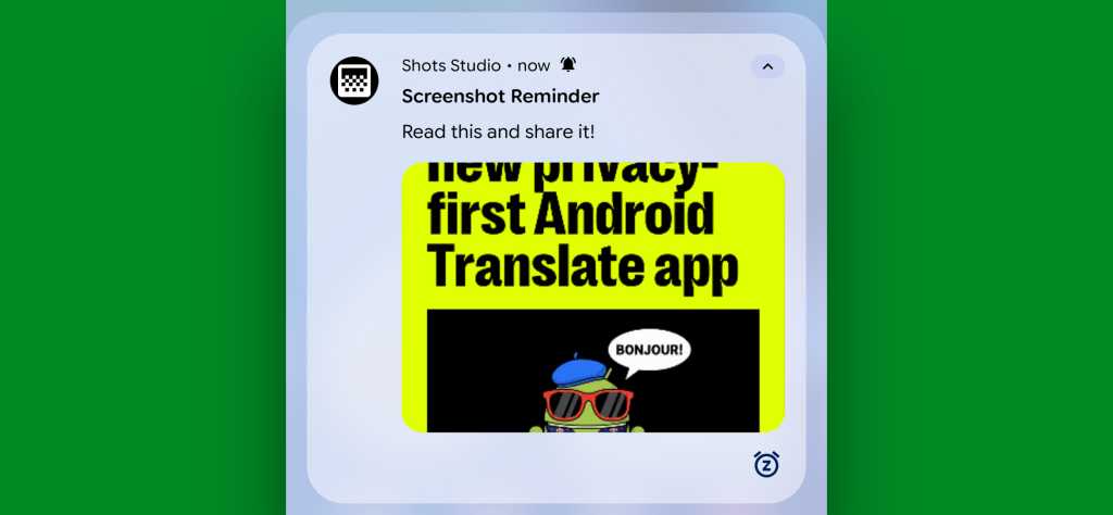 Android screenshot memo: Shots Studio notification