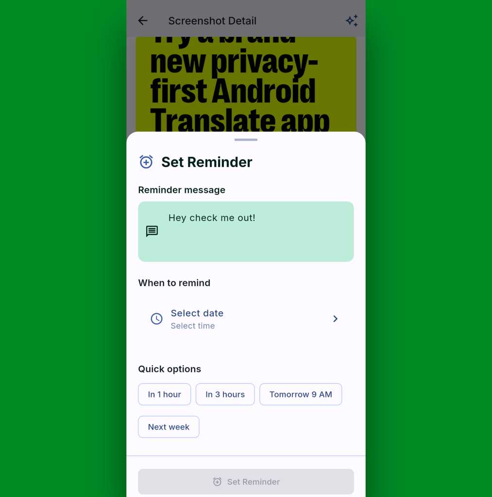 Android screenshot memo: Shots Studio reminder