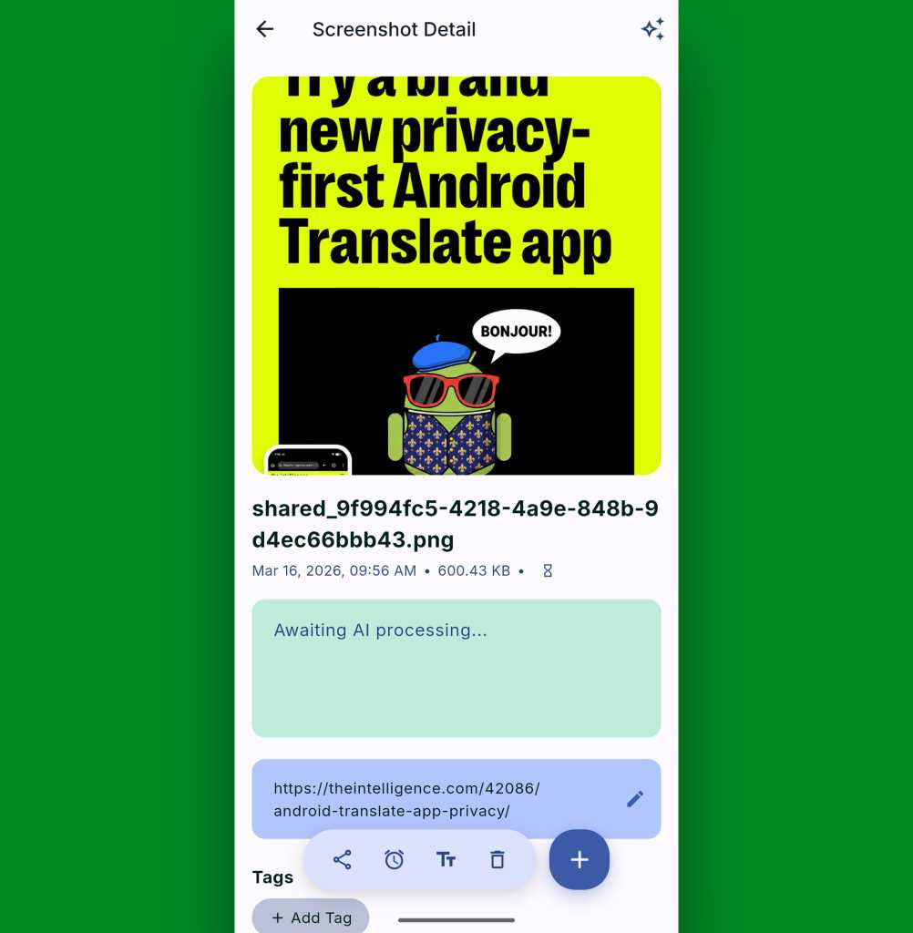 Android screenshot memo: Shots Studio