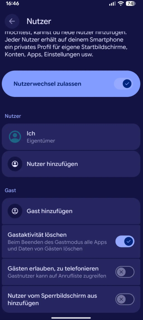 Hidden guest mode or second user account