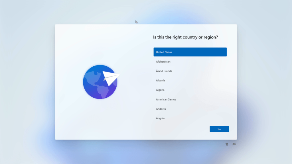 Windows 11 initial setup screen