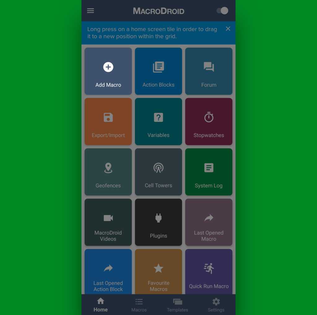 Android air gestures: MacroDroid menu