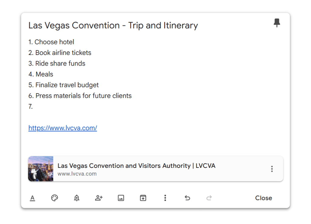 google keep note with numbered list