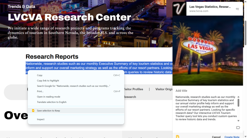 web page with selected text and right-click menu that includes save selection to keep option