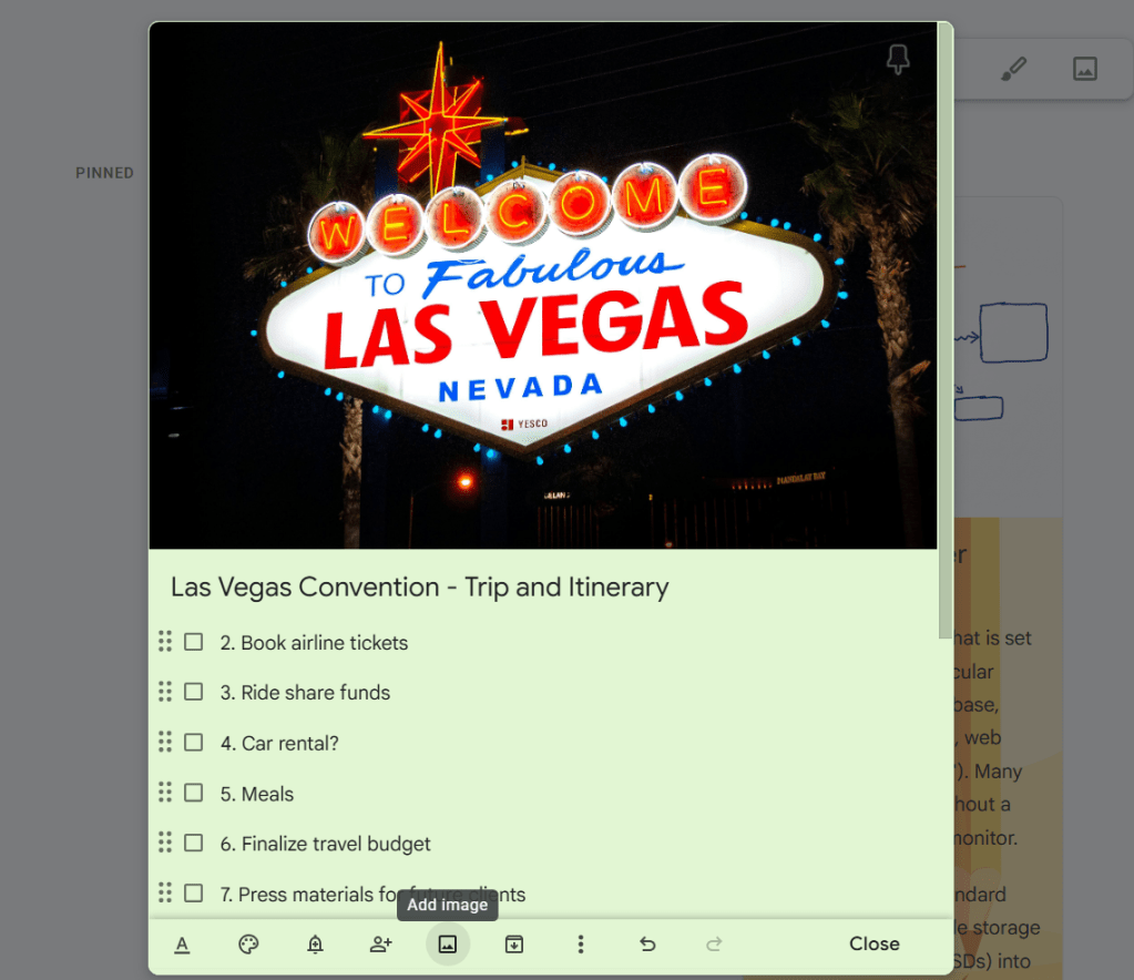 note in google keep with image at the top