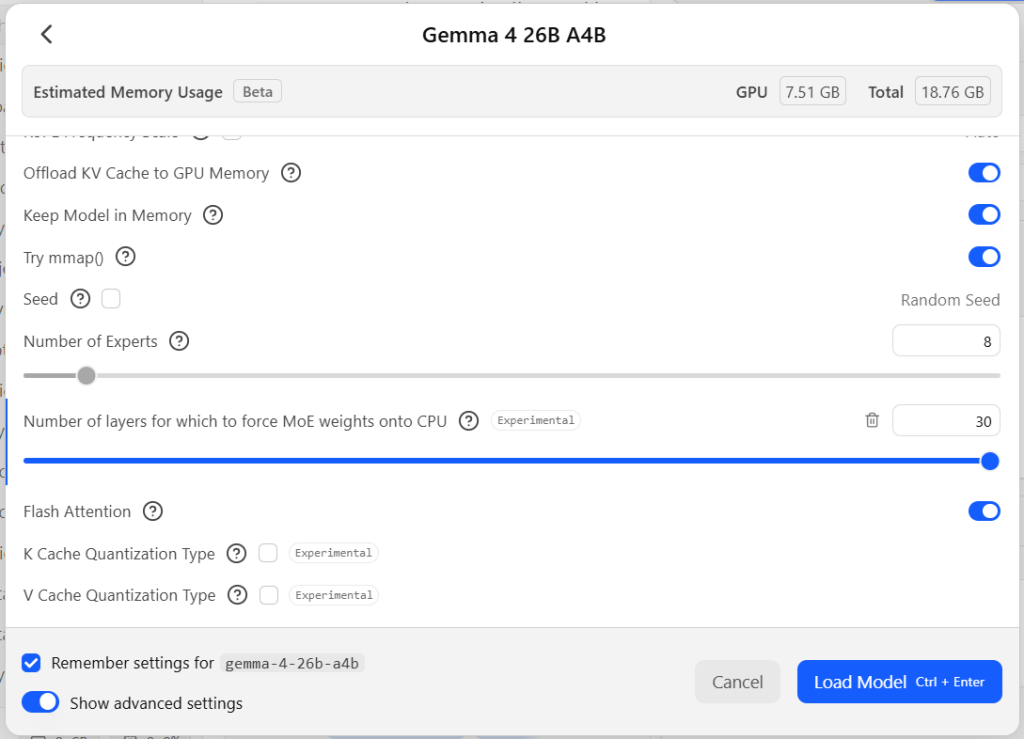 The MoE (mixture of experts) experimental setting in LM Studio