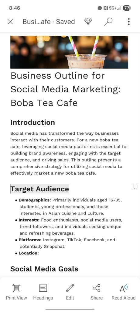 microsoft word android app - document in mobile view