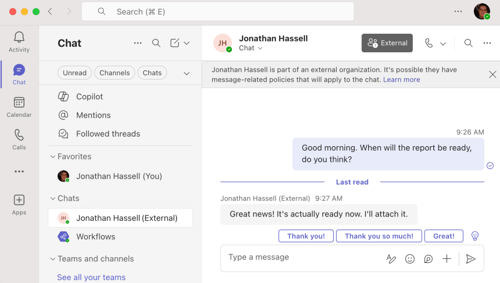 screenshot of chat screen in microsoft teams