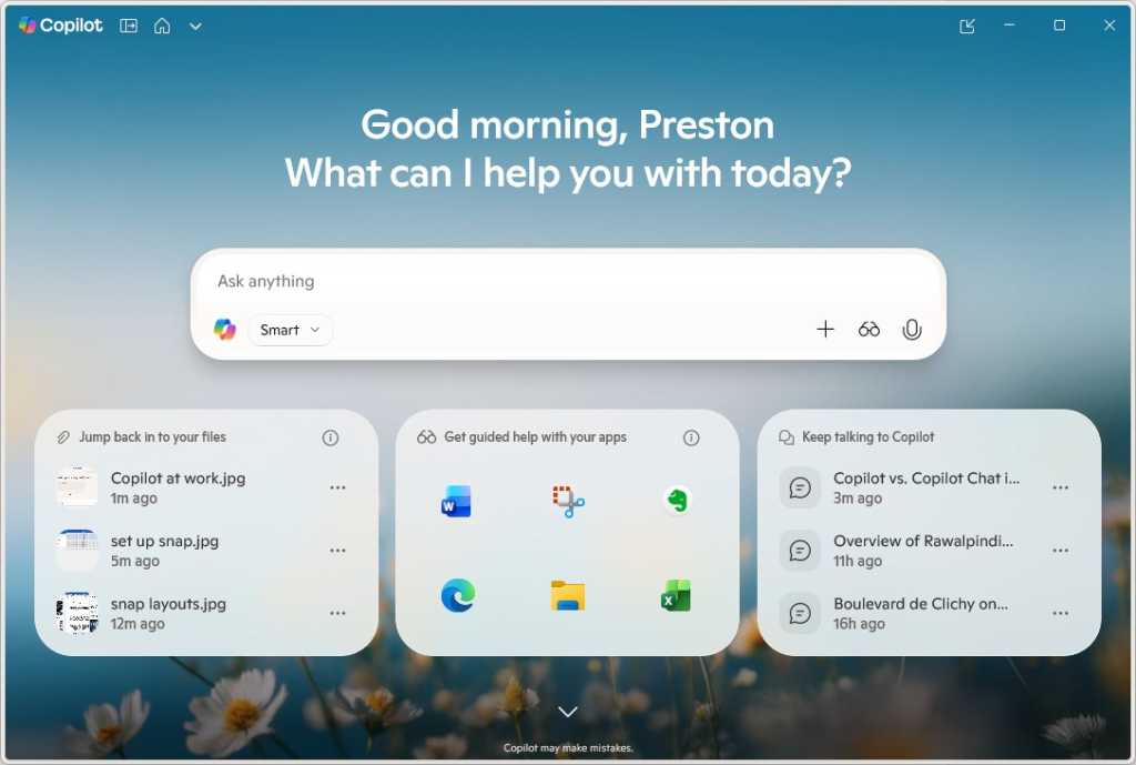 screenshot of start screen for copilot app in windows 11