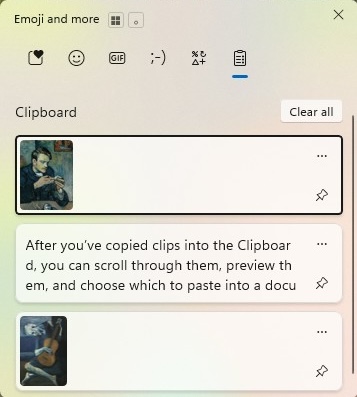 screenshot of windows 11 clipboard showing 3 saved clips