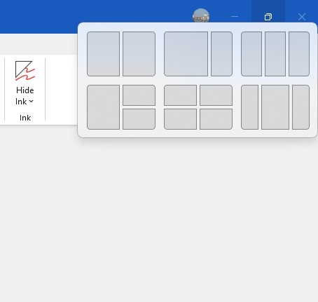 screenshot of snap layout selection tool for choosing how to arrange apps