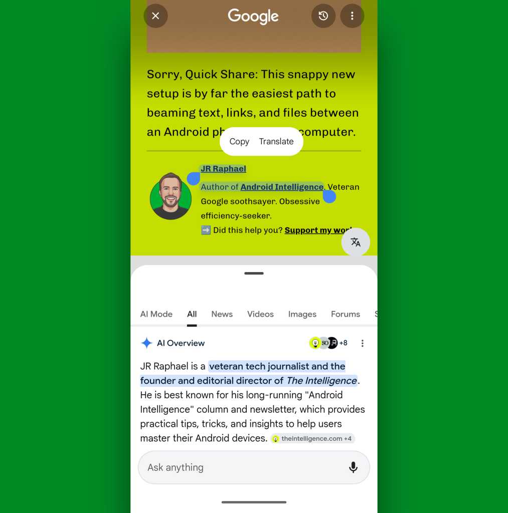 Android Circle to Search: Text search