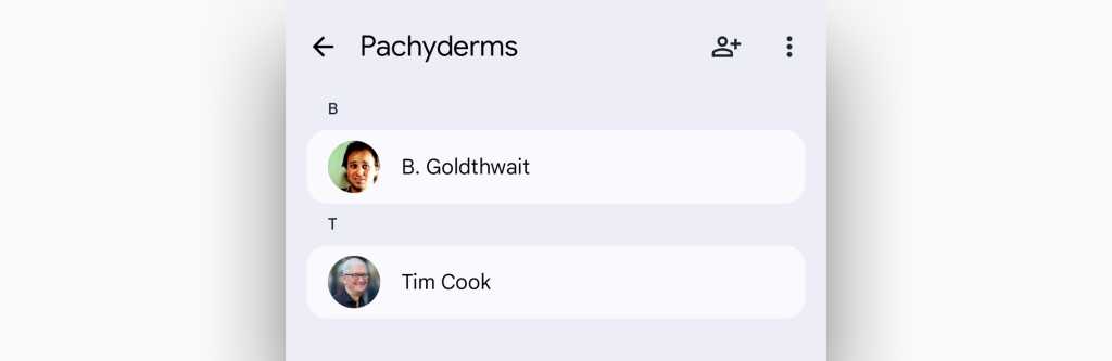 screenshot of a label and the contacts associated with it in google contacts app