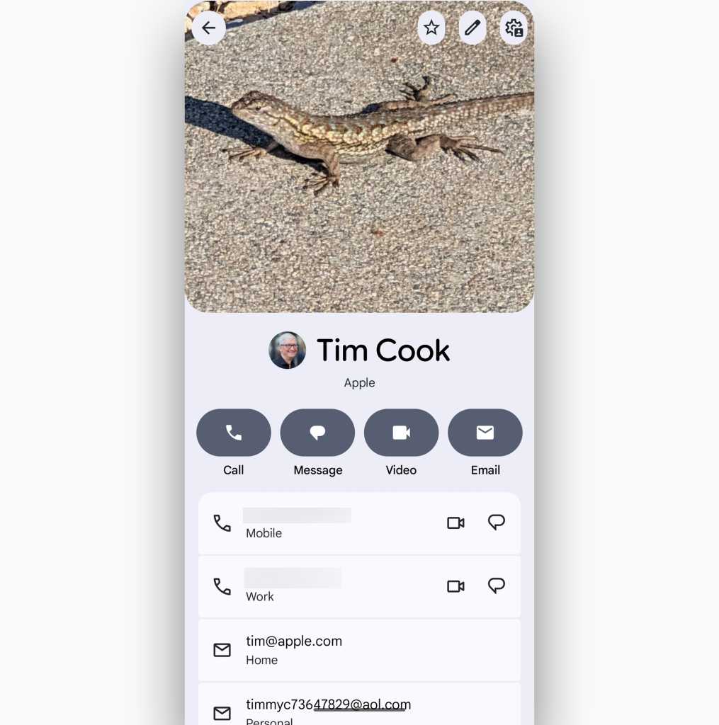 screenshot of a contact profile page in google contacts app