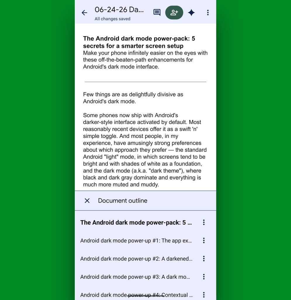 Google Docs Android: Document outline