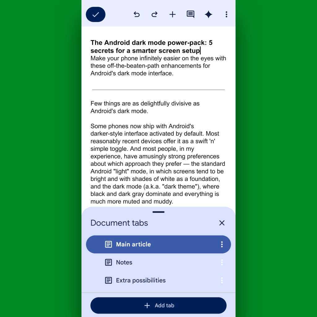 Google Docs Android: Tabs
