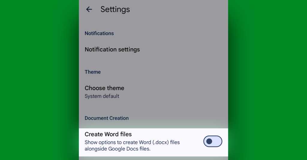 Google Docs Android: Create Word files