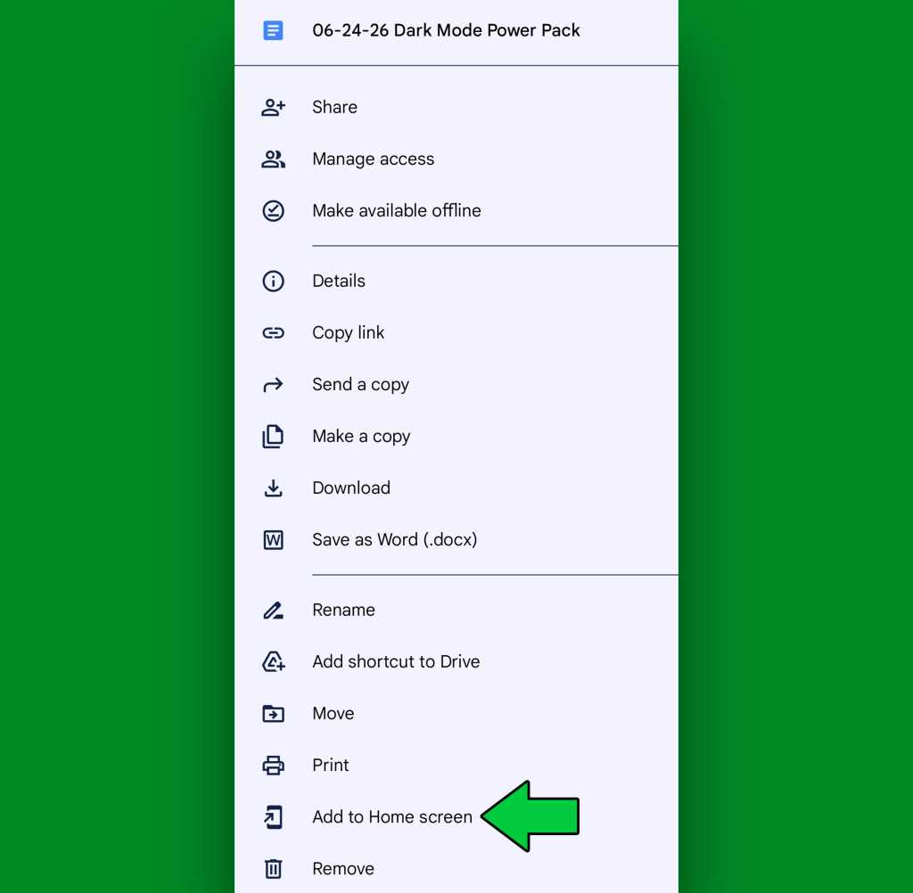 Google Docs Android: Add to home screen