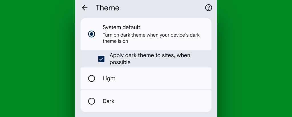 Android dark mode - Chrome web setting