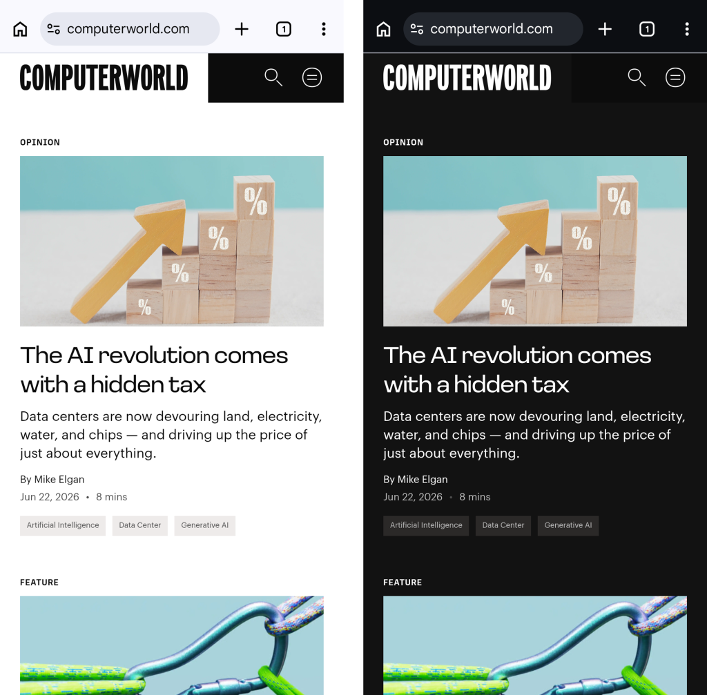 Android dark mode - Chrome web