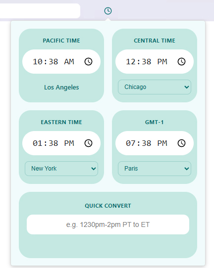 screenshot of time zone converter  - a custom chrome extension created by gemini 