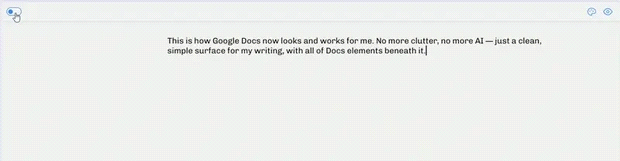 screenshot of simplified google docs interface after custom extension is applied