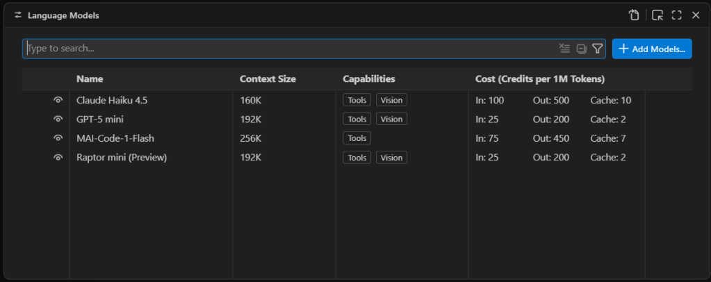 Managing VS Code's AI language model list