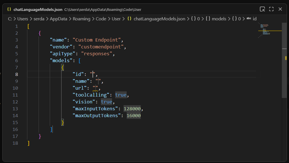 A newly created custom endpoint for a locally hosted model