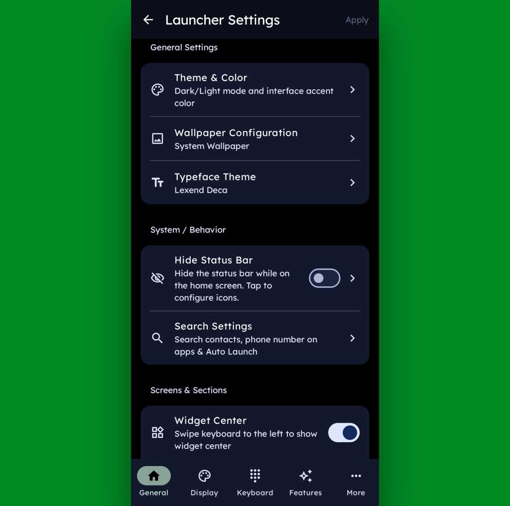 Key Launcher Android home screen settings