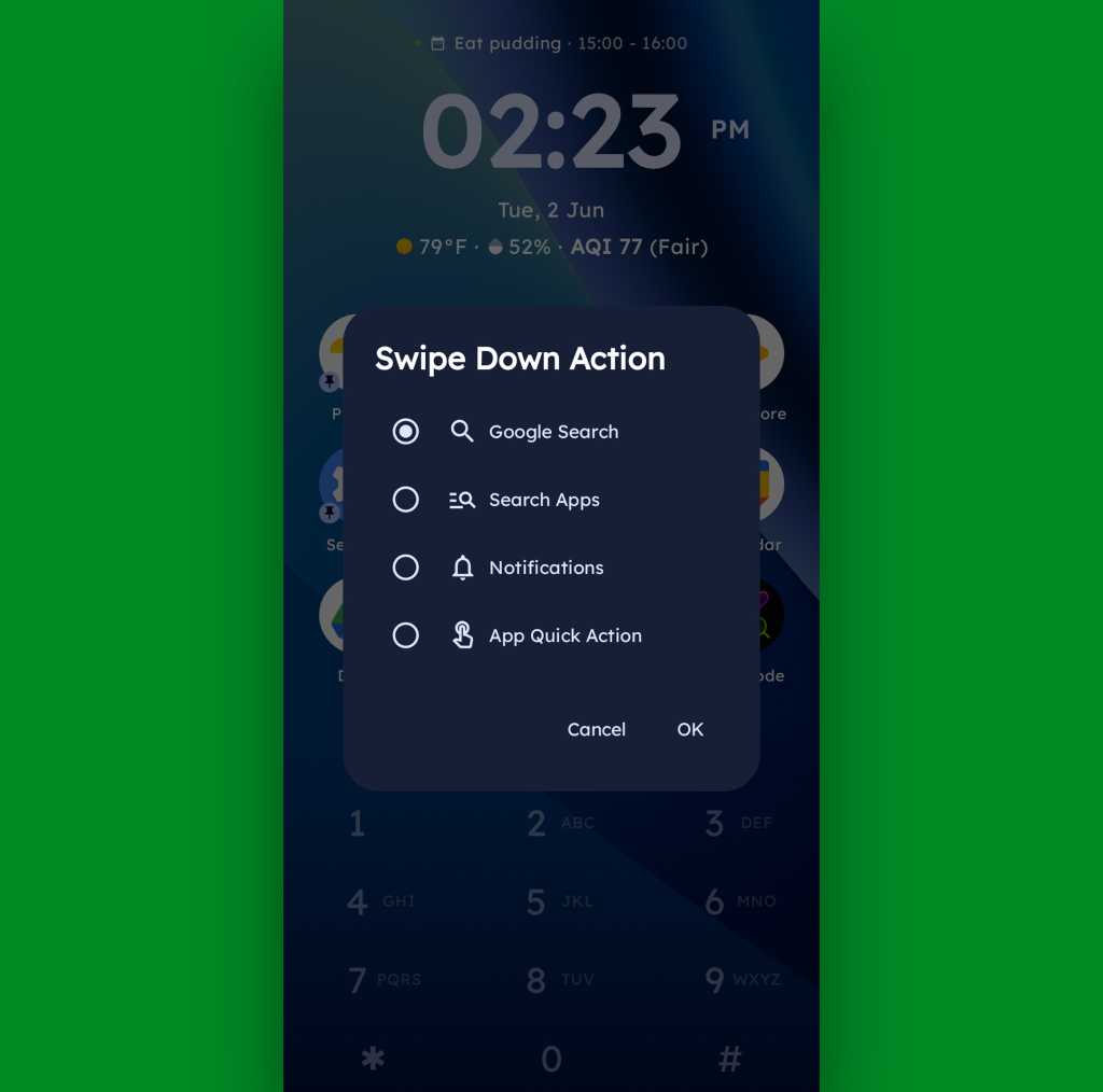 Key Launcher Android home screen swipe action